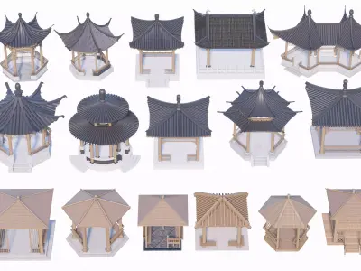 16 Chinese-style pavilions in antique courtyards 3D model