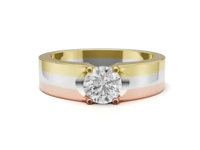 Tri-Color Solitaire Mens Engagement Ring Classic Look 3D print model
