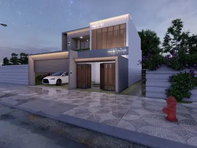 HOUSE modern with car parked 3D model