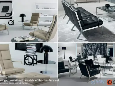 Henndar Set modern living room furniture 3D model