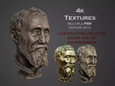 Michelangelo bust of man with beard Low-poly 3D model