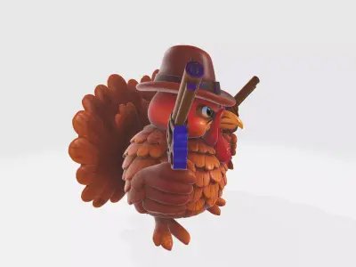 Wild West Turkey 3D Model  Funny Cowboy Turkey Figurine 3D print model