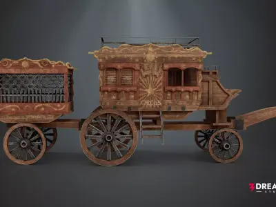 Medieval Circus Wagon - Handcrafted Vintage Fair Caravan  Low-poly 3D model