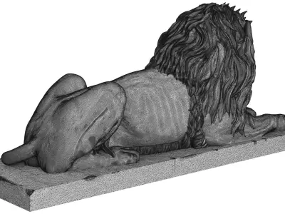 Stone Lion Sitting Sculpture 3D model