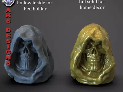 Penholder flowerpot Reaper skull v174 3D print model