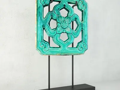 Emerald Green Chinese Glazed Temple Tile 3D model