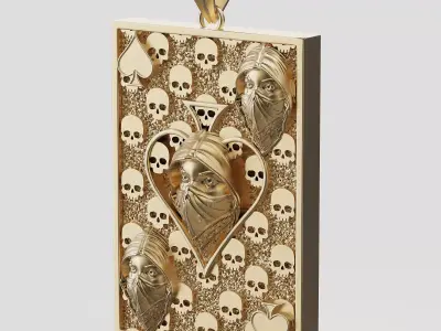 Pikes Spades playing card skull 3d pendant jewelry 3D print model