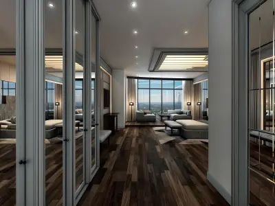 Modern Hotel Room Design Low-poly 3D model