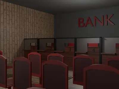 Bank Interior Low-poly 3D model