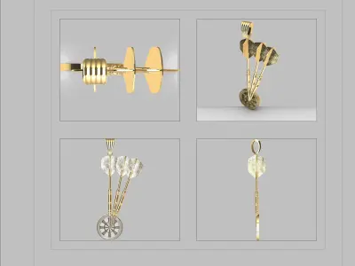 Set of Dart with Dart Board Pendant Necklace Charm Jewelry 3D print model
