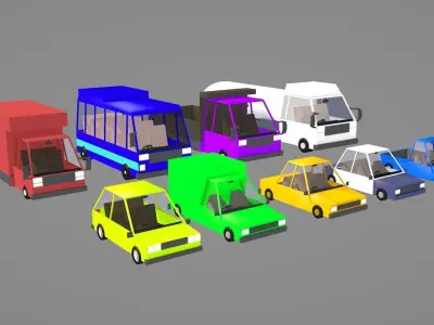 Cartoon Cars Low Poly Low-poly 3D model
