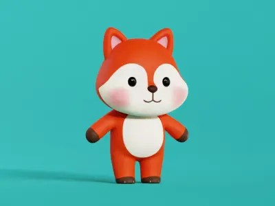 Fox Cartoon Character Chibi Kawaii Low-poly 3D model