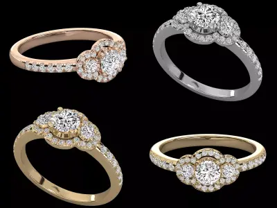 Round Diamond Floral Halo Engagement Ring CAD Design Luxury 3D print model