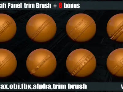 50 Scifi Panel Trim Brush   8 Bonus   3D Models    Alpha vol02 3D model