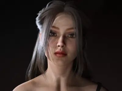 Realistic Female Character  Evening Black Dress Fully Rigged Low-poly 3D model