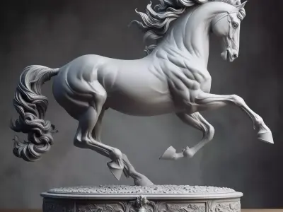 Bronze Horse Sculpture Dynamic Galloping Stallion 3D Model Low-poly 3D model