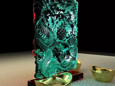 Chinese Dragon Phoenix carving pattern 3D model