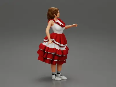 woman standing in frolic dress flamenco 3D print model