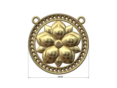 Oriental flower diamond circle pendant 3D print model
