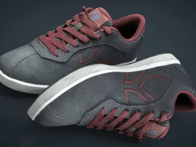 Sneakers pair of maroon shoes Low-poly 3D model