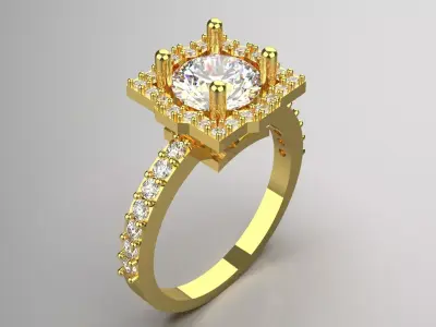 Luxury Yellow Gold Engagement Ring with Square Halo Model sr0091 3D print model