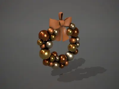 Bronze and Gold Christmas Bauble Wreath Low-poly 3D model