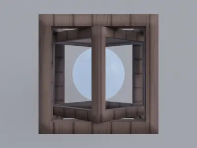 Wooden Geometric Structure with Light Sphere Low-poly 3D model