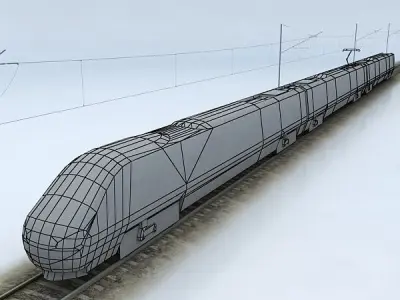 Trains Collection 3 train on tracks Low-poly 3D model