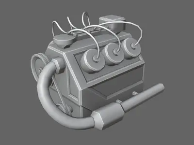 Car Motor - Engine V6 Low-poly 3D model