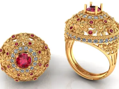 Women Ring 87 antique flower diamond cluster women ring 3D print model