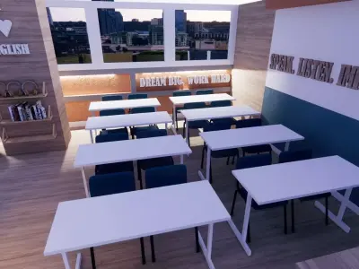 High quality 3D model of a modern English classroom Low-poly 3D model