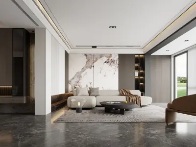 A Luxurious 3D Model of a Contemporary Living Space with CAD 3D model