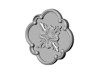 Rounded square floral carving detailed scrolls frame rosette 3D print model