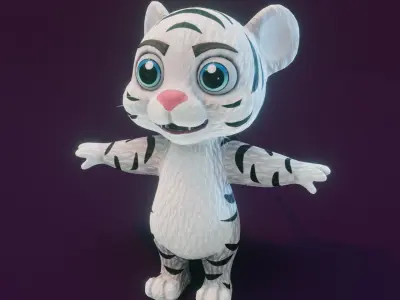 Cartoon White Tiger Rigged 3D Model Low-poly 3D model