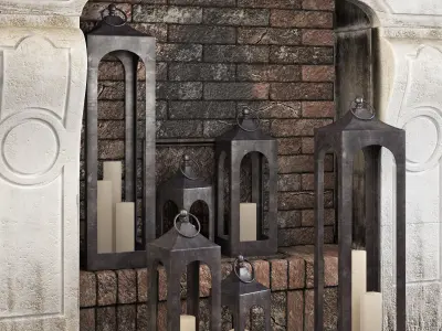 Fireplace set 3 with candles 3D model