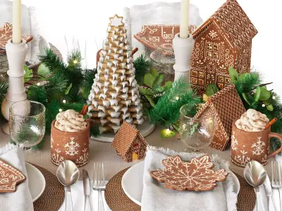 Table setting Gingerbread Village Houses 3D model