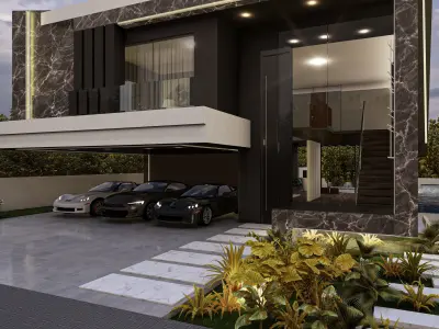 Luxury Villa 3D Model Modern Design with Interior Exterior Low-poly 3D model