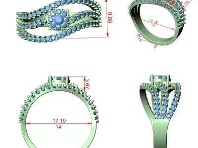 Luxury Diamond Double Row Split Shank Ring CAD Design 3D print model