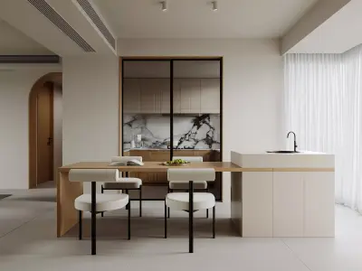 Modern living room dining room interior scenes  3D model 9