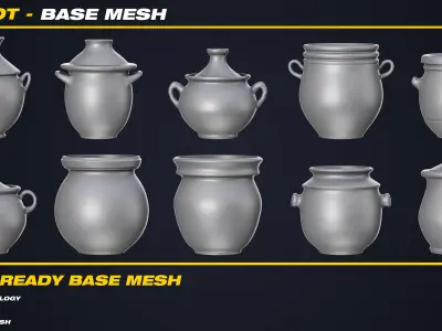 50 Pot Base Mesh - VOL 05 - Game Ready Low-poly 3D model