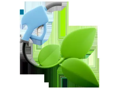 3d Fuel handle pump nozzle and hose with green leaves icon 3D model