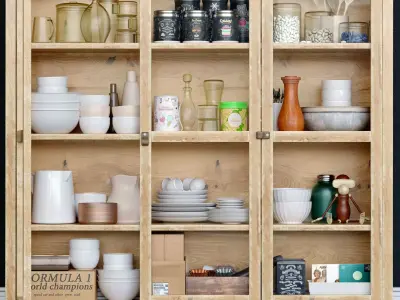 Set-168 wooden cabinet with dishes 3D model