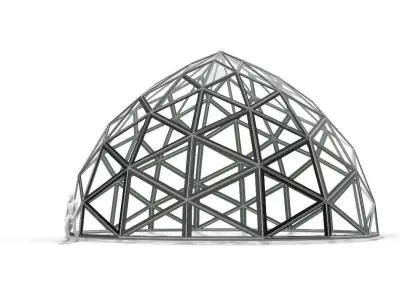 Triangulated Dome Pavilion wireframe structure Glass Panels V2 3D model