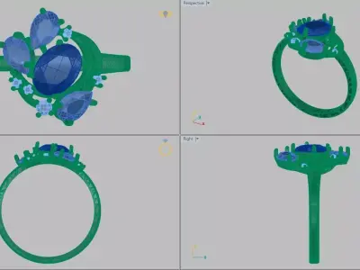 Gold ring with elegant stones ready 3D print model