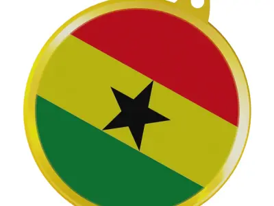 Ghana Flag on luxury Golden Medal Badge 3D model