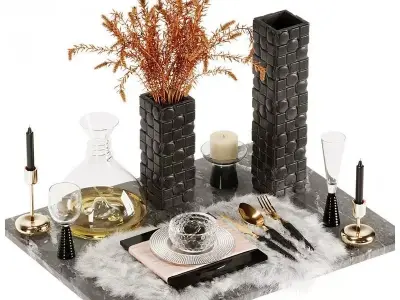 Luxury fur place mat Dinner Table Free 3D model