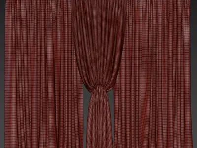 Olive Contrast Linen Curtain Set with Decorative Trim 3D model