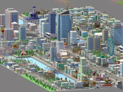 Cartoon City 3D Model game ready 3D model
