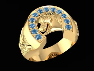 Luxury Horse Head Gemstone Ring for Men  1562 3D print model