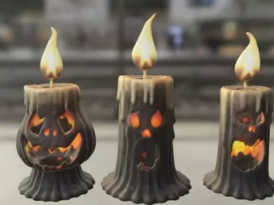 Haunted Halloween Candles Low-poly 3D model